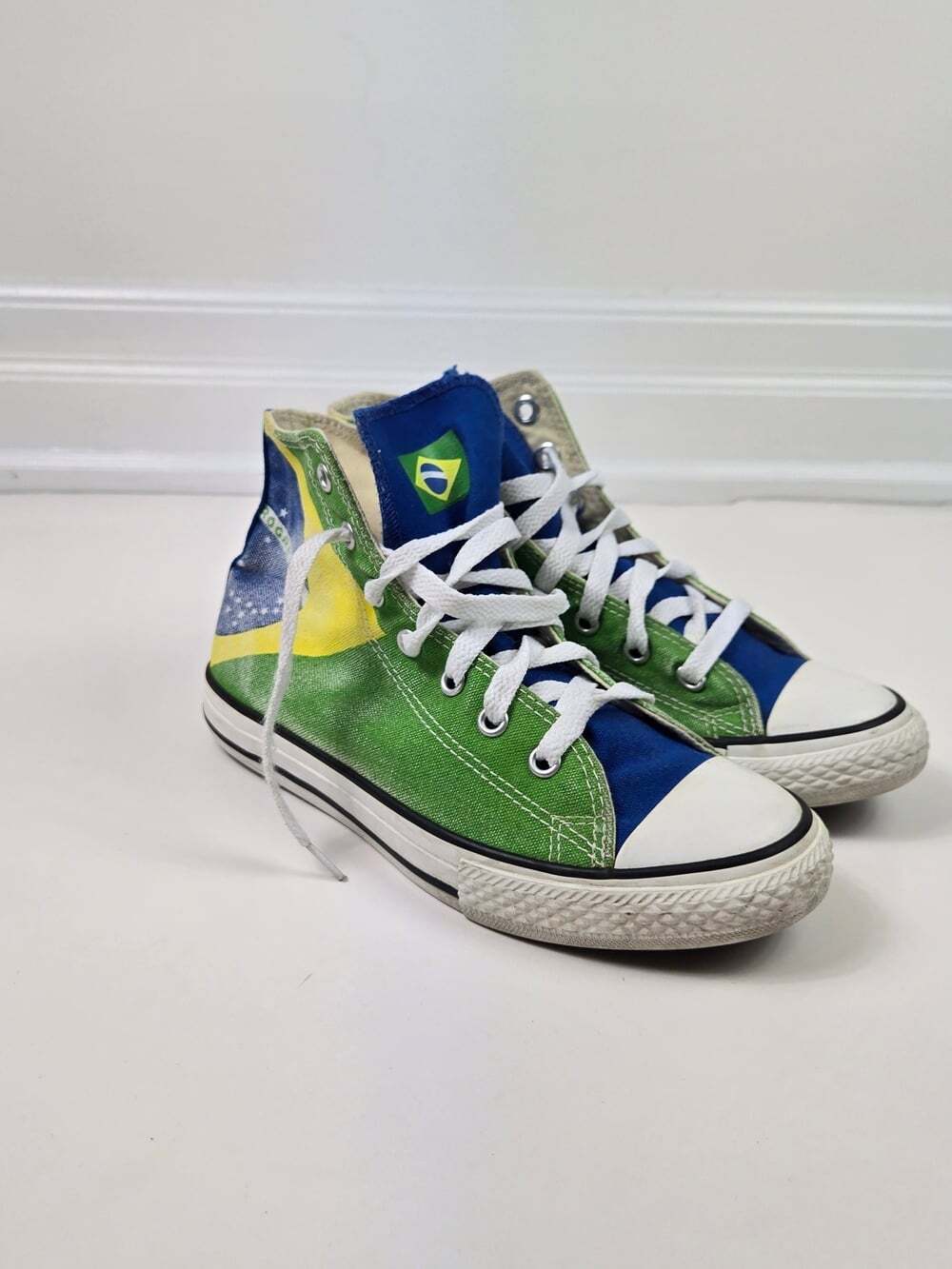 Converse Brazil Flag High Top Sneaker Kids 3/womens 5 Green Blue World Cup Shoes